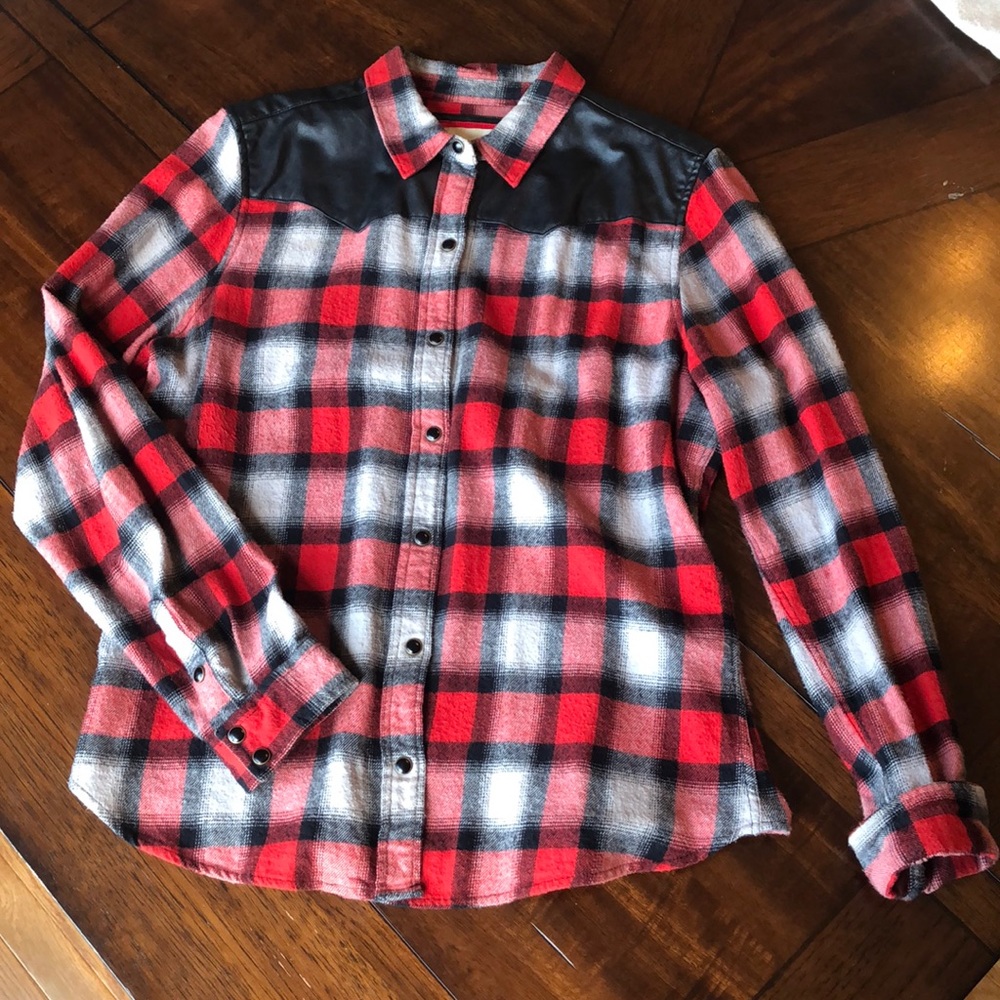 Red plaid flannel with faux leather